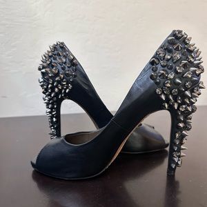 Sam Edelman Leather Spiky Peep-Toe Pumps